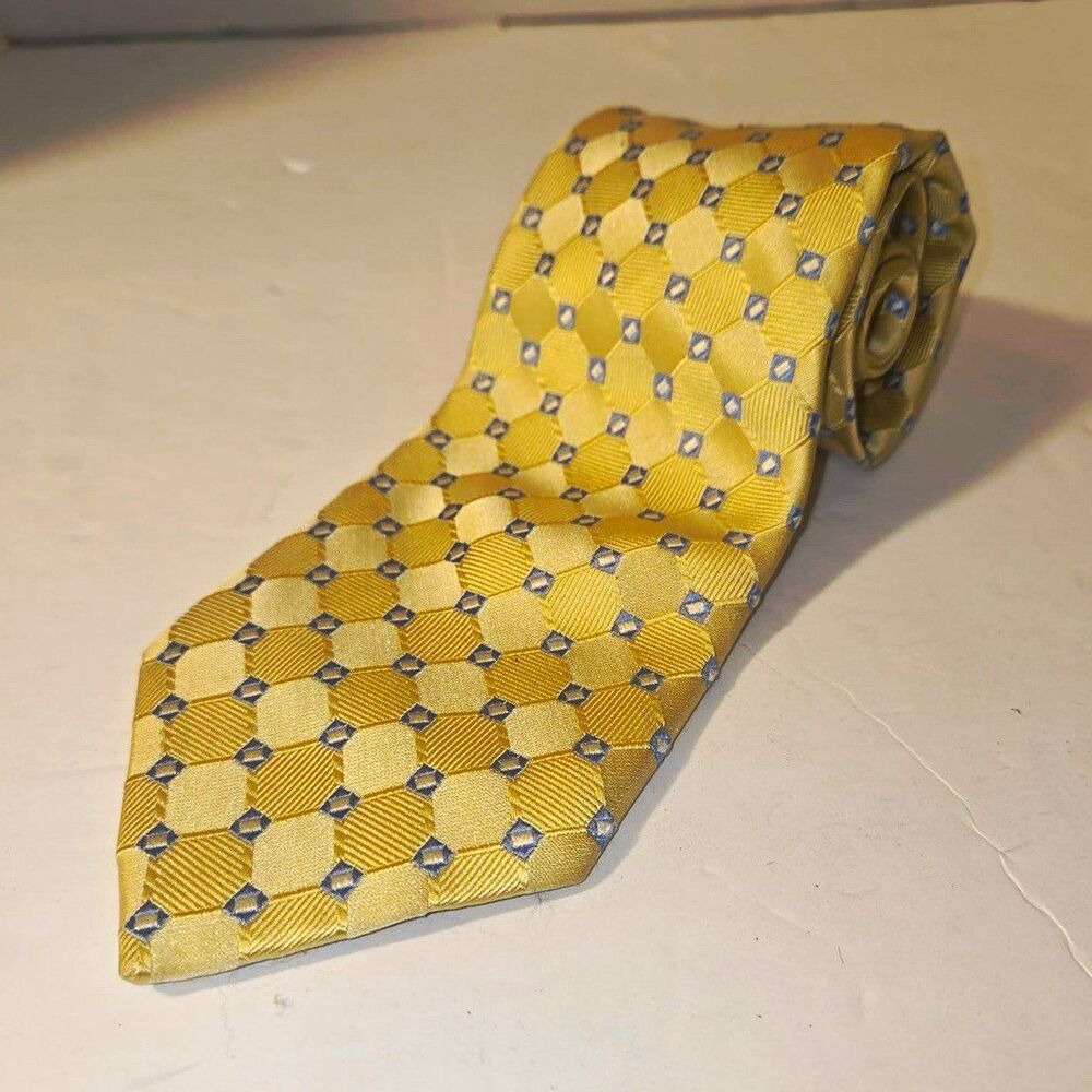 Jos. A. Bank Executive Collection Men's Woven Tie Gold Blue Geometric Pointed